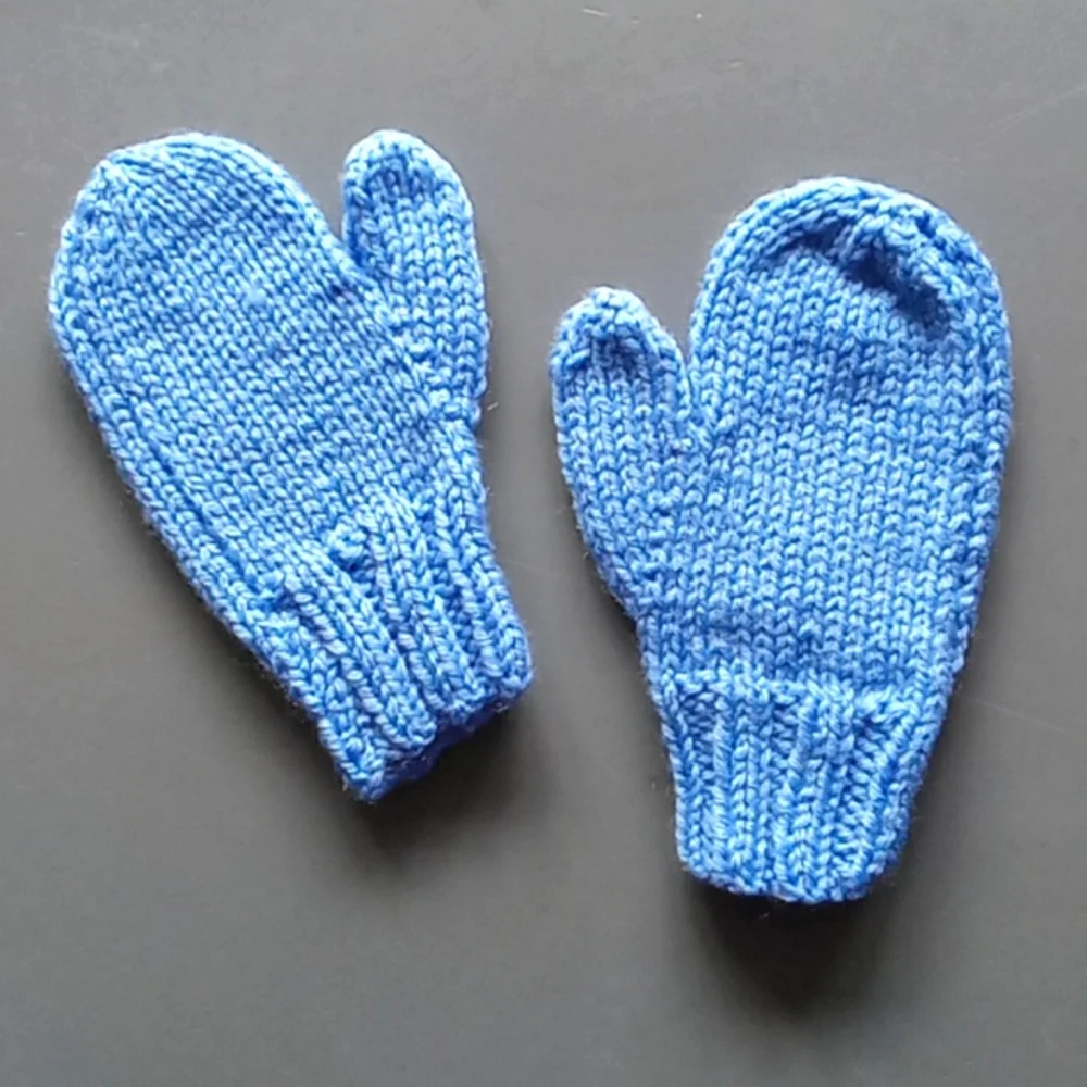 Hand Crafted Handknit Toddler Light Sky Blue Mittens 3T